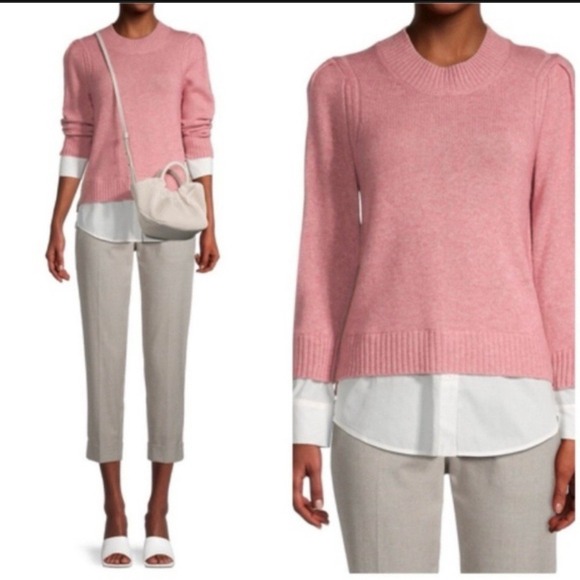 Brochu Walker Sweaters - Brochu Walker Pink Wool Cashmere Layered Look Sweater Womens Medium Quiet Luxury